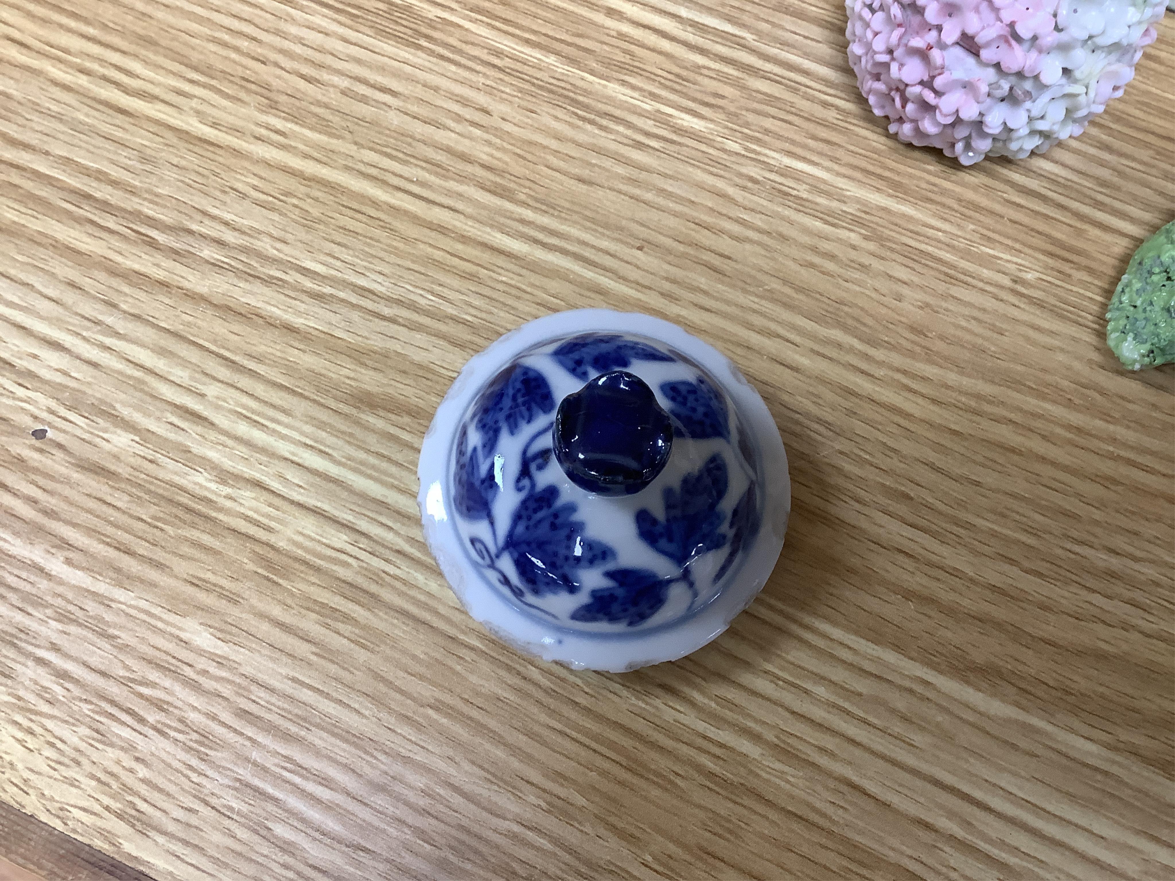 A late 19th century Chinese blue and white vase and cover and two Japanese Satsuma pottery vases, largest 24cm high
